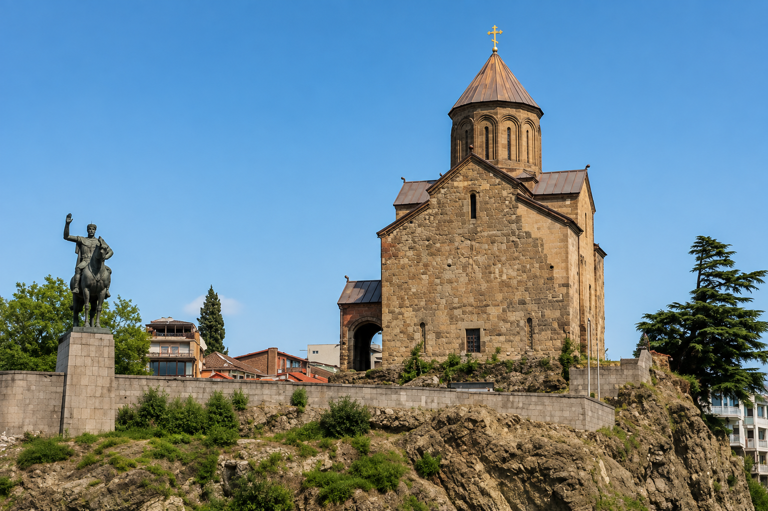 Metekhi Church and King Vakhtang Gorgasali Monumen